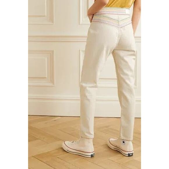 Re/Done x Blanca Miró Ecru Embroidered High Rise Stovepipe Straight Leg Jeans - Picture 1 of 12